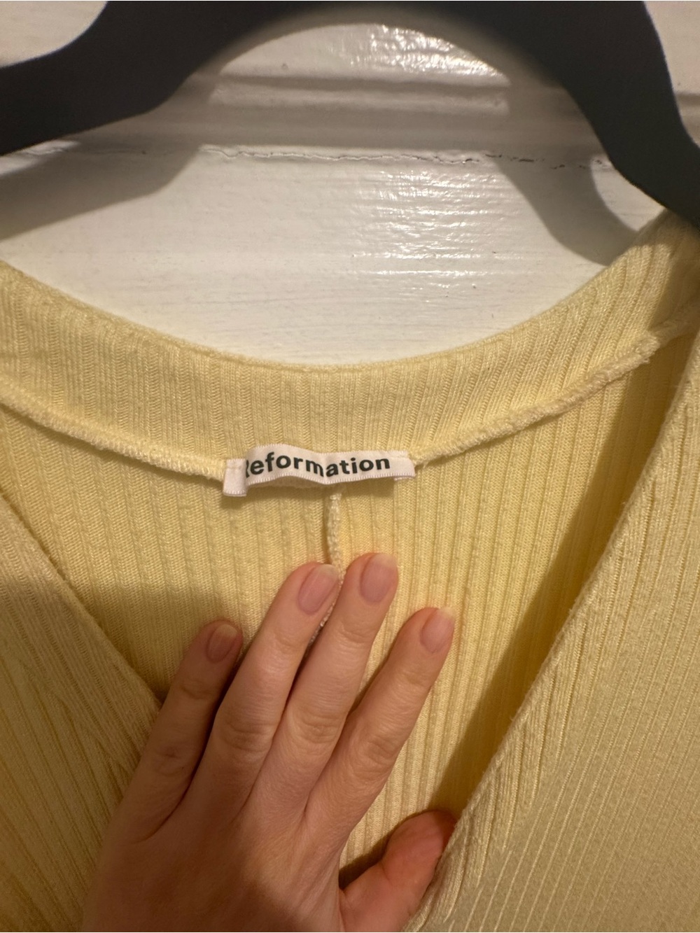 Reformation Ricky Dress - Butter Yellow Ribbed Button-Front Midi Dress - Picture 3 of 4